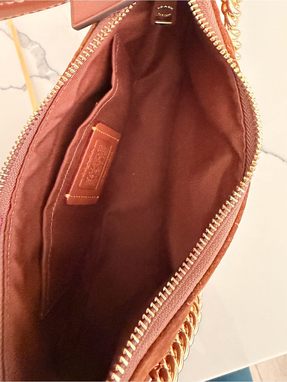 Coach Brown Suede Shoulder Bag with Gold Chain - Picture 8 of 10